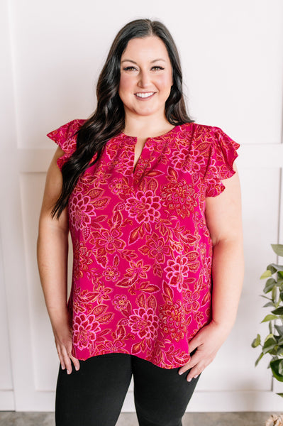 2.26 Flutter Sleeve Blouse In Hot pink Florals