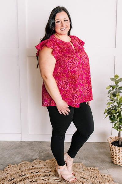 2.26 Flutter Sleeve Blouse In Hot pink Florals
