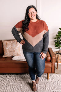 OUTLET Just Around The Block Chevron Sweater In Fall Day