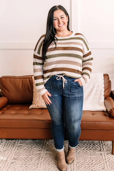 OUTLET Change In The Air Sweater In Ivory and Fall Stripes