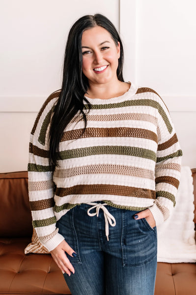 OUTLET Change In The Air Sweater In Ivory and Fall Stripes
