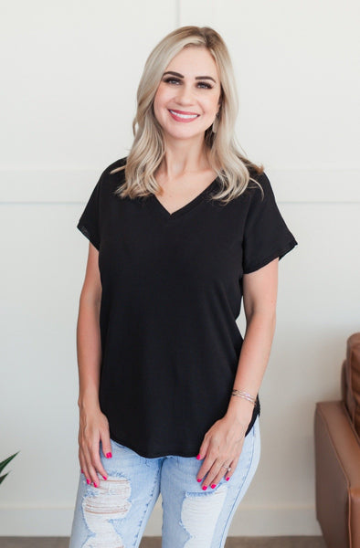 OUTLET - On The Flip Side Raw Edge Top In Black - Large