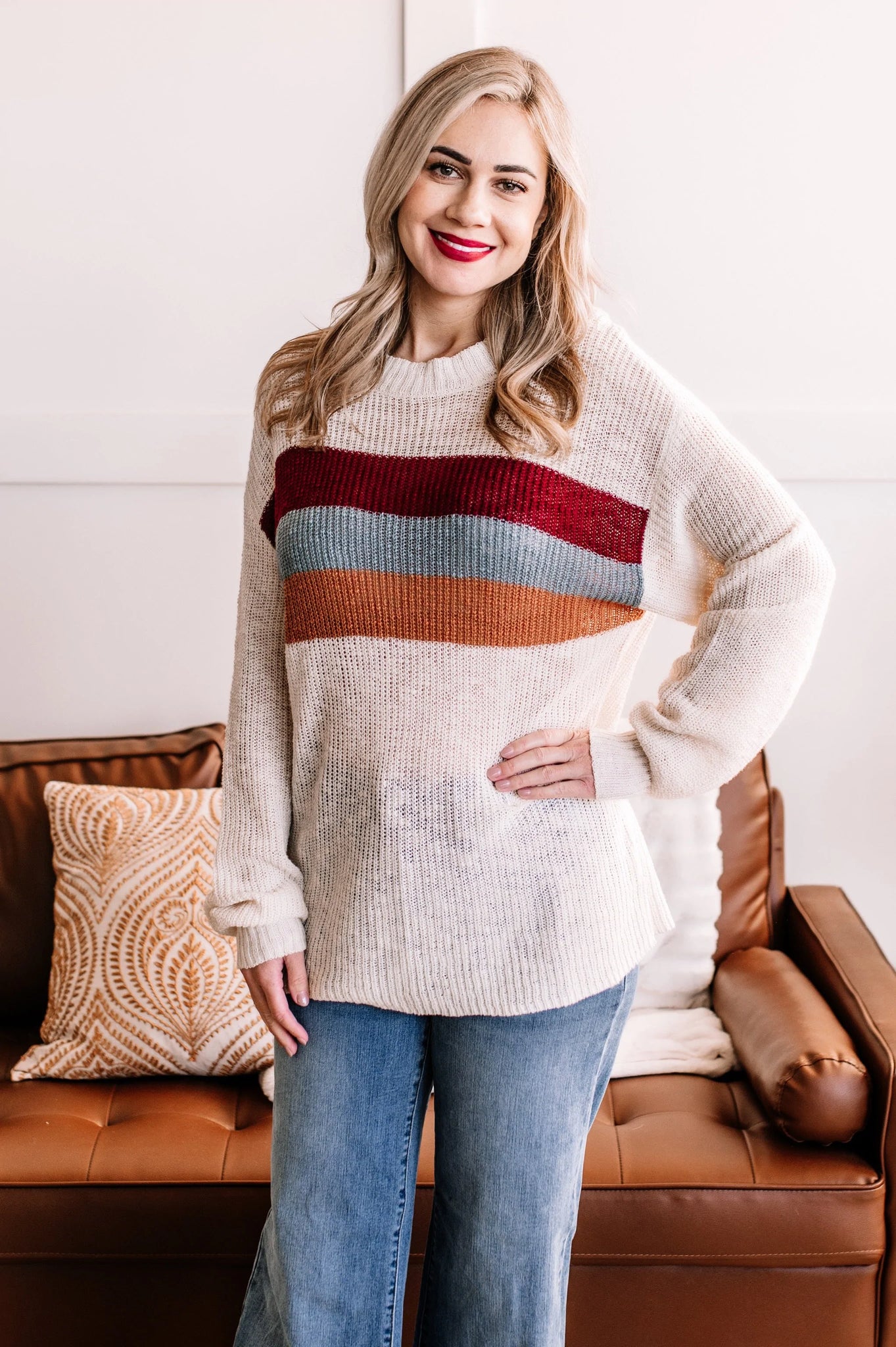 OUTLET Team Player Sweater In Burgundy, Blue & Copper Stripes