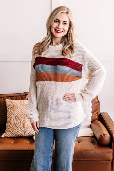 OUTLET Team Player Sweater In Burgundy, Blue & Copper Stripes