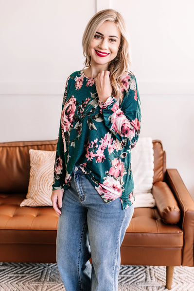 OUTLET- Cross Reference Floral Top In Teal & Mauve