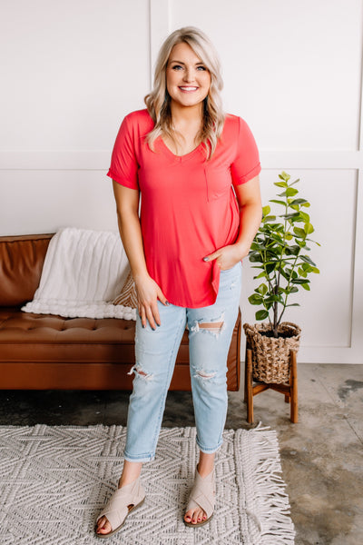 Drawn To You V Neck Short Sleeve Top in Watermelon*