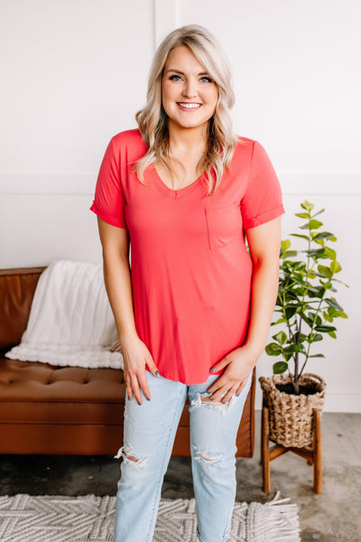Drawn To You V Neck Short Sleeve Top in Watermelon*