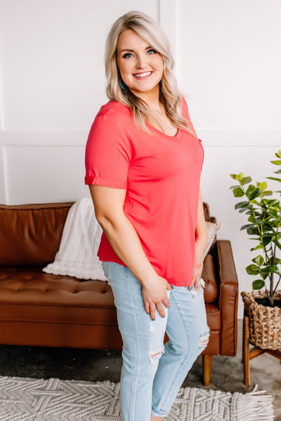 Drawn To You V Neck Short Sleeve Top in Watermelon*