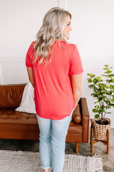 Drawn To You V Neck Short Sleeve Top in Watermelon*