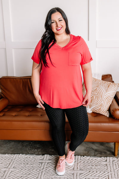 Drawn To You V Neck Short Sleeve Top in Watermelon*