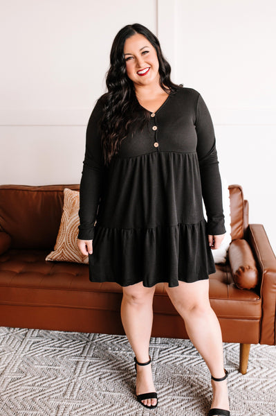 OUTLET Tier And Far Waffle Knit Dress In Soft Black