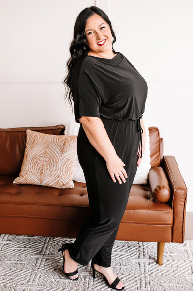 Jump Right In Dressy Cowl Neck Jumpsuit In Sophisticated Black