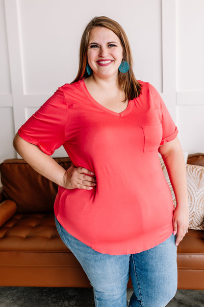 Drawn To You V Neck Short Sleeve Top in Watermelon*
