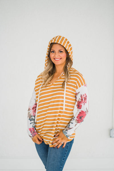 OUTLET- Florals On The Line Mustard Striped Hoodie