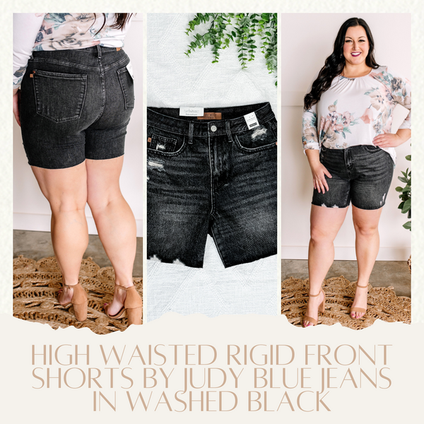 High Waisted Rigid Front Shorts By Judy Blue Jeans In Washed Black
