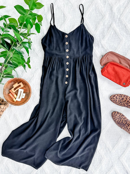 Dressy Button Down Jumpsuit In Classic Black