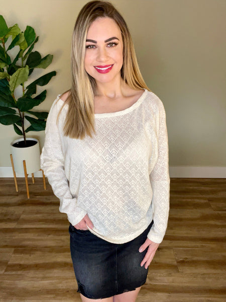Sweater Knit Long Sleeve Dolman Top In Vanilla