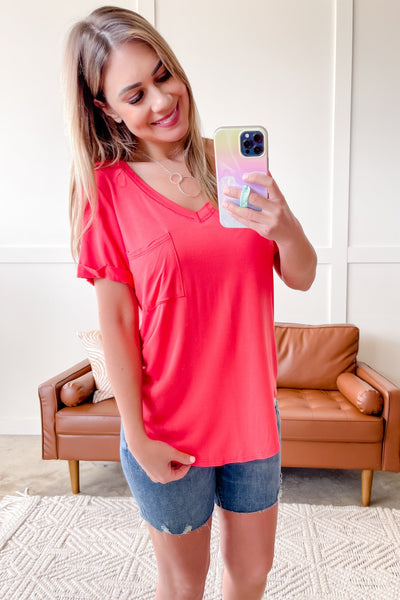 Drawn To You V Neck Short Sleeve Top in Watermelon*