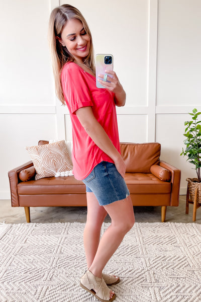 Drawn To You V Neck Short Sleeve Top in Watermelon*