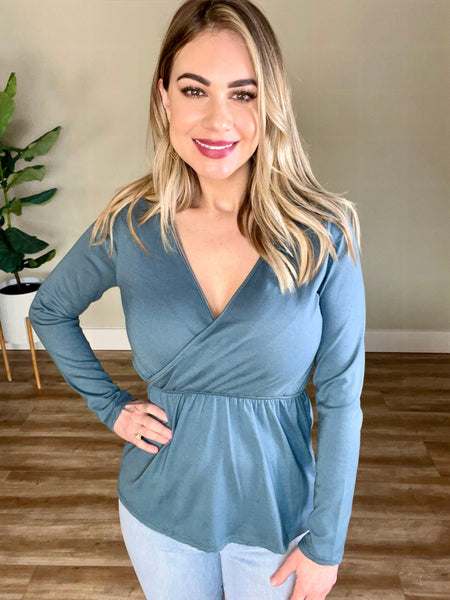 2.26 Surplice Long Sleeve Peplum Top In Rich Teal