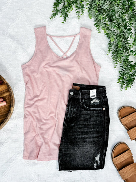 Sleeveless Top In Rose Quartz With Lace Back Detail