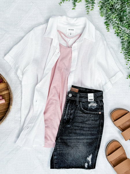 Sleeveless Top In Rose Quartz With Lace Back Detail