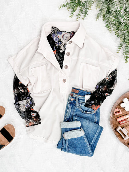 2.7 Sheer Floral Layering Mock Neck Top In Dark Florals