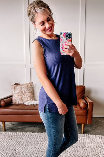 OUTLET  Shout To The Heart Sleeveless Top In Navy