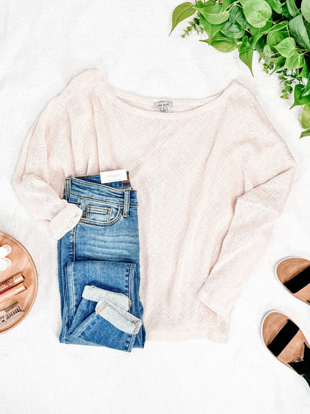 Sweater Knit Long Sleeve Dolman Top In Vanilla