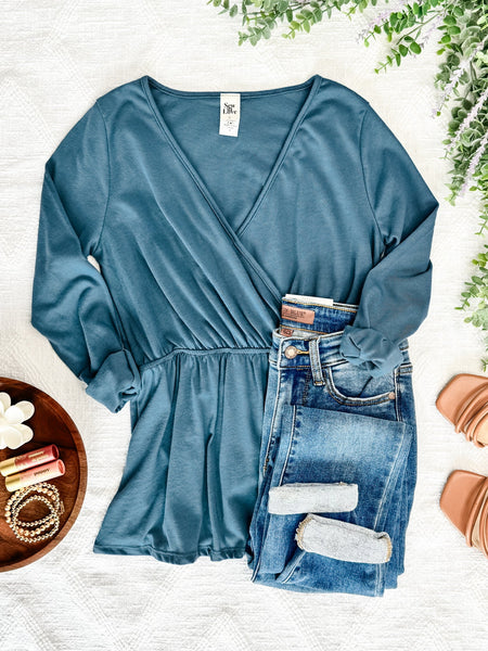 2.26 Surplice Long Sleeve Peplum Top In Rich Teal