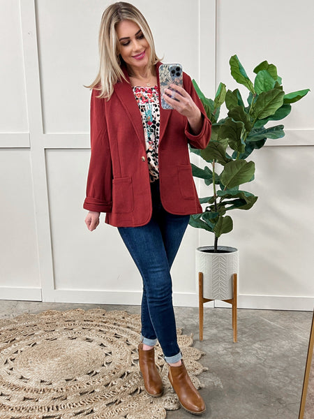 12.22 Textured Blazer With Pockets In Lingonberry