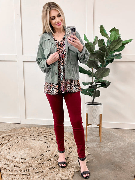 12.18 Terry Cloth Light Shacket In Sea Green