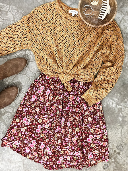 Long Sleeve Tie Front Dress In November Florals