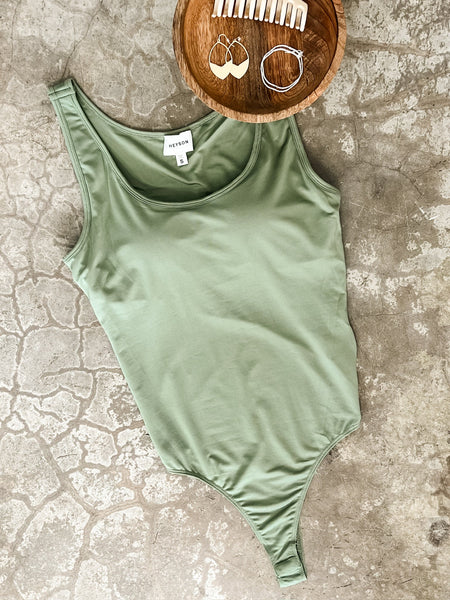 Sleeveless Bodysuit With Built-In Bra In Sage