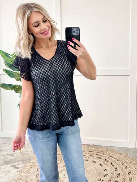 Layered Black & White Lace Detail Top