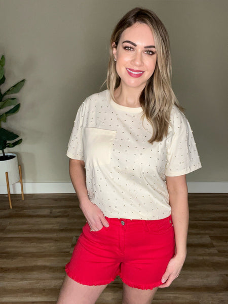 1.29 Mid Rise Frayed Hem Shorts By Judy Blue Jeans In Hot Tamale