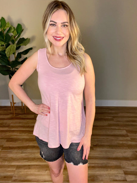 Sleeveless Top In Rose Quartz With Lace Back Detail