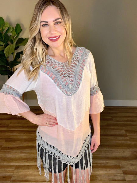 Cover You Up With Fringe In Pink, White & Gray