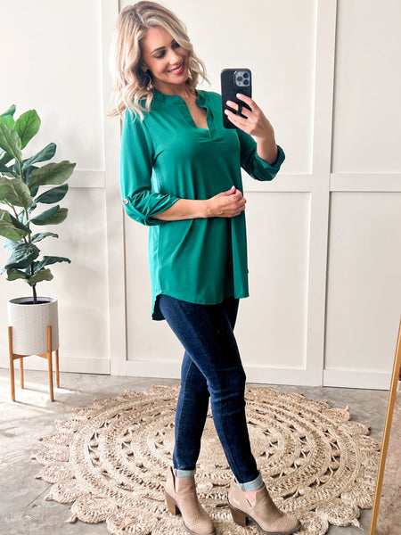Bright Jasper Gabby Top With Button Sleeve Detail