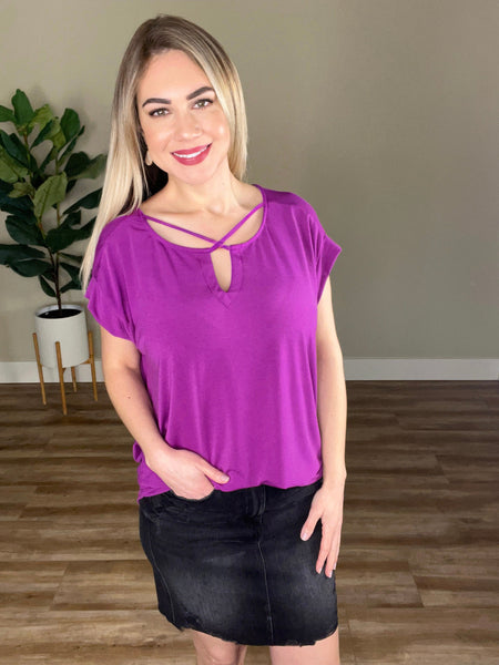 Criss Cross Front Top In Vibrant Violet