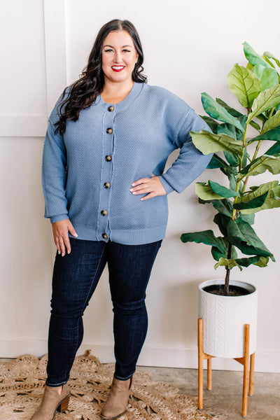 Button Down Sweater Cardigan Blue Nova