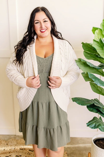 Tiered Smocked Dress With Balloon Sleeves In Olive