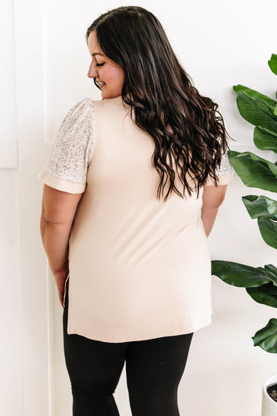 Sequin Sleeve Detailed Top In Nude