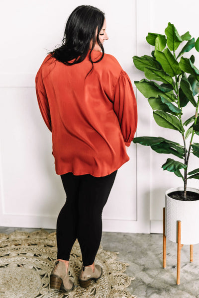 Long Sleeve Button Front Blouse In Amber