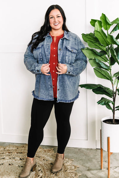 Long Sleeve Button Front Blouse In Amber