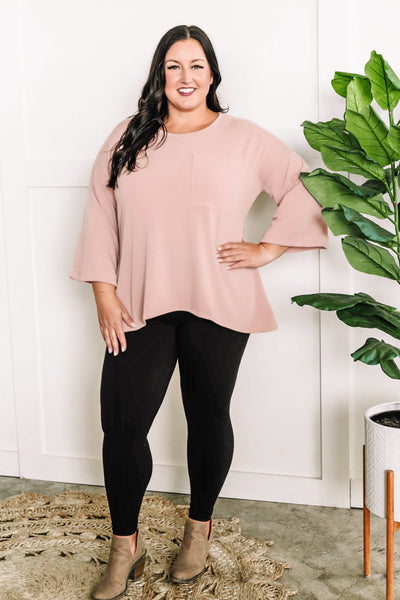 Sweatshirt Pocket Top In Rose With Pinned Sleeve