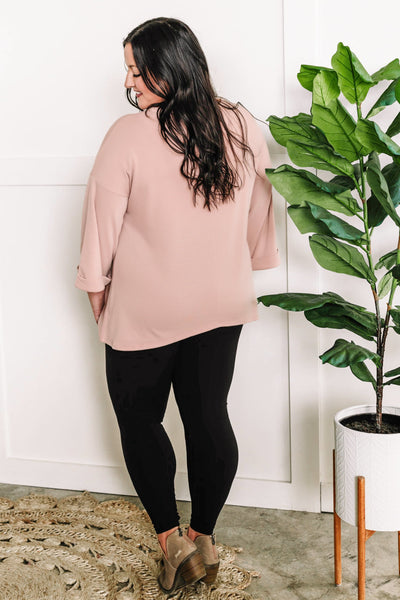 Sweatshirt Pocket Top In Rose With Pinned Sleeve