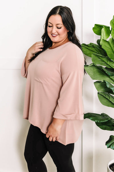 Sweatshirt Pocket Top In Rose With Pinned Sleeve