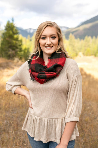 *All Tied Up In You Red & Black Plaid Infinity Scarf