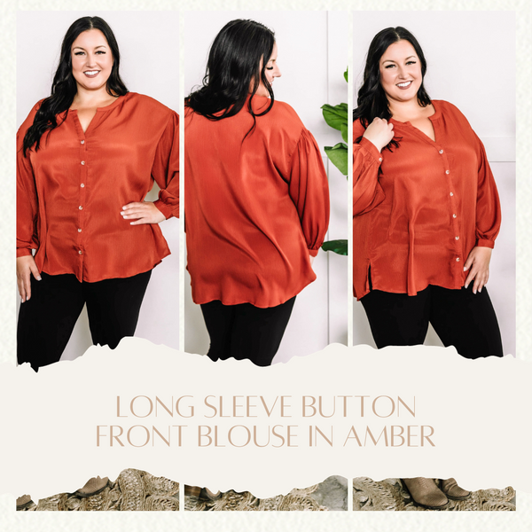 Long Sleeve Button Front Blouse In Amber